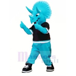 Blue Triceratops Mascot Costume Dinosaur