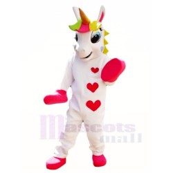 Unicornio Blanco con Corazones y Cuerno de Colores Disfraz de mascota