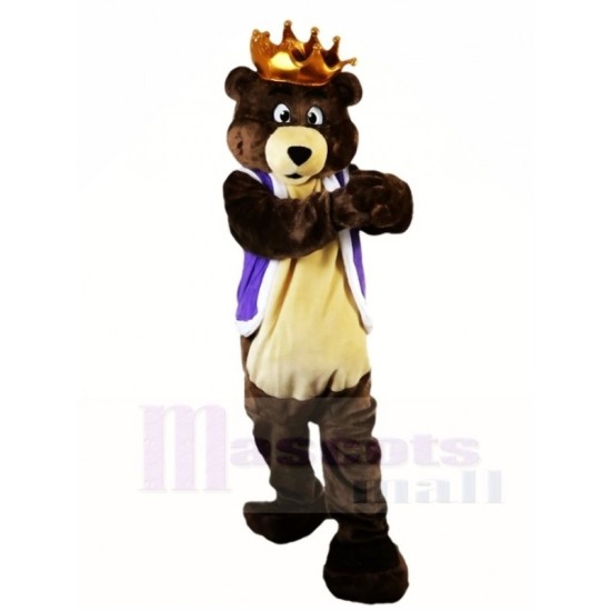 Dark Brown King Bear with Crown Mascot Costume Animal