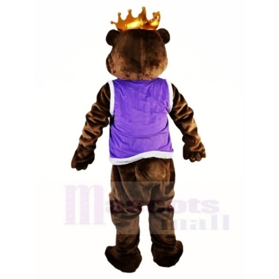 Dunkelbrauner Königsbär mit Krone Maskottchen-Kostüm Tier