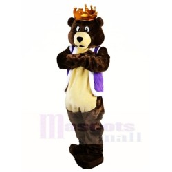 Oso rey marrón oscuro con corona Disfraz de mascota Animal