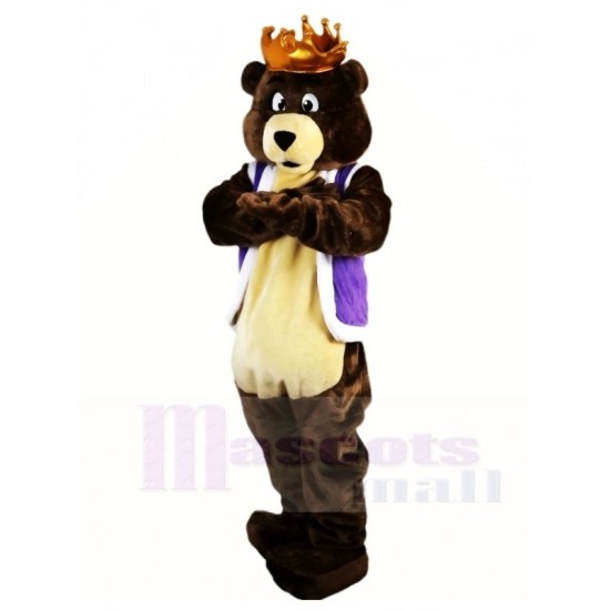 Dunkelbrauner Königsbär mit Krone Maskottchen-Kostüm Tier