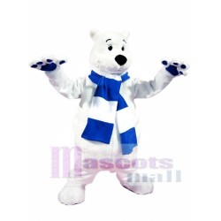 Eisbär mit blauem und weißem Schal Eisbär Maskottchenkostüm