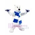 Eisbär mit blauem und weißem Schal Eisbär Maskottchenkostüm
