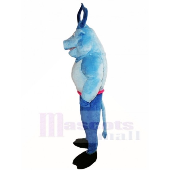 Cute Blue Muscular Bull Ox Mascot Costume Animal
