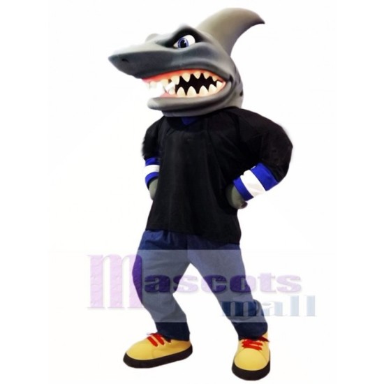 Cute Black-Shirted Shark Mascot Costume