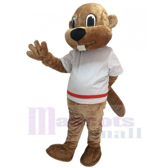 Alex the Beaver in White Shirt Mascot Costume Animal