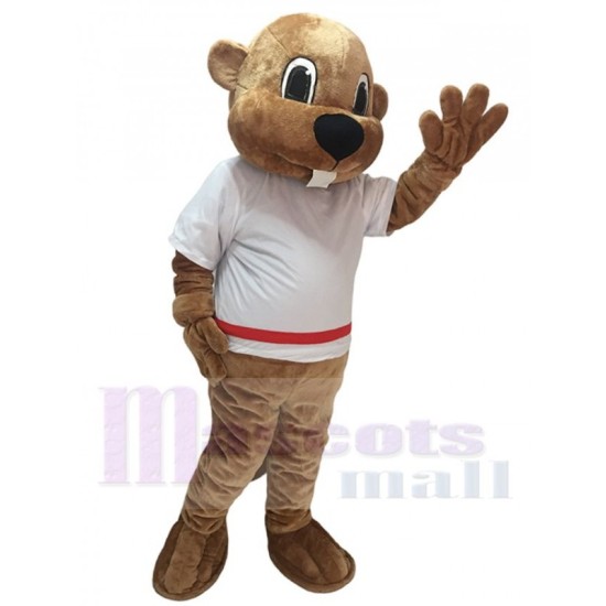 Alex the Beaver in White Shirt Mascot Costume Animal