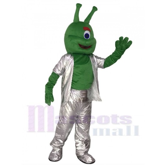 One-Eyed Alien in Silver Suit Mascot Costume