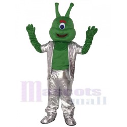 Alien tuerto con traje plateado Disfraz de mascota