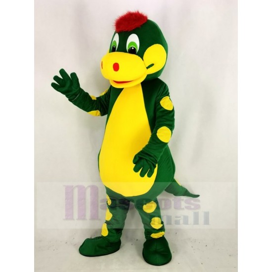 Dinosaure vert avec ventre jaune Mascotte Costume