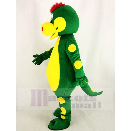 Grüner Dinosaurier mit gelbem Bauch Maskottchenkostüm