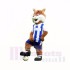 Football Fox in Blue-and-White Shirt  Mascot Costume