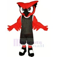 Hibou rouge en costume noir Mascotte Costume