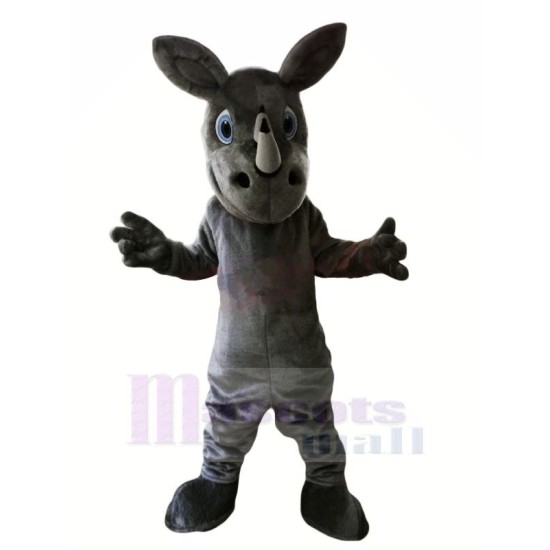 Rinoceronte gris con ojos grandes Disfraz de mascota