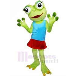 Girl Frog in Blue Vest Mascot Costume