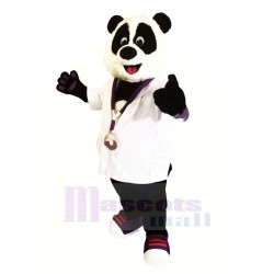 Doktor Panda im weißen Hemd Maskottchenkostüm Tier