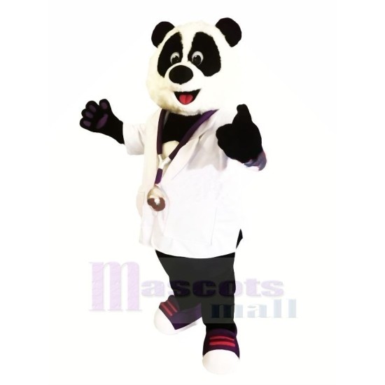 Doktor Panda im weißen Hemd Maskottchenkostüm Tier