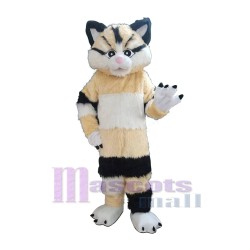 Cute Long Fur Motley Cat Mascot Costume Animal
