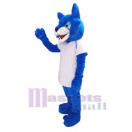 Bobcat bleu étincelant en chemises de sport blanches Mascotte Costume Animal