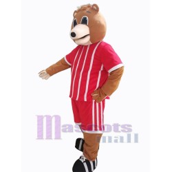 Bear in Red Sports Suit with White Stripes Mascot Costume Animal