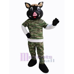 Black Boar in Camouflage Mascot Costume Animal