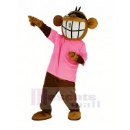 Cooler lustiger Affe mit rosa T-Shirt Maskottchen Kostüm Tier