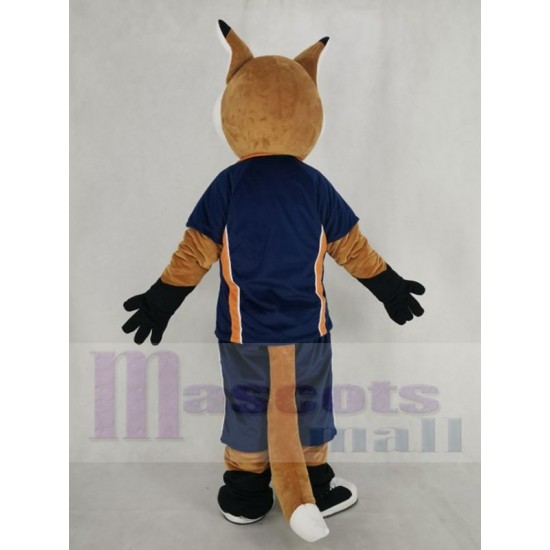 Smiling Fox in Blue Sport Shirt Mascot Costume