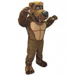 Glücklich Dunkelbraunes Power Dog Maskottchen Kostüm mit Muskel