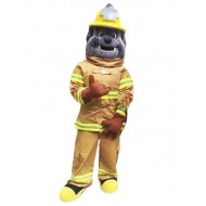 Costume de mascotte de chien de feu de bouledogue britannique souriant