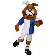 Friendly Brown British Bulldog Mascot Costume with Jersey