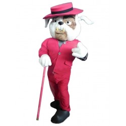 White British Bulldog Gentleman Mascot Costume in Red Sports Coat