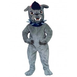Disfraz de mascota de bulldog británico gris con gorra con visera