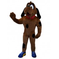 Costume de mascotte de chien dingo limier marron foncé avec collier rouge