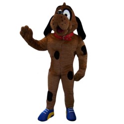 Dunkelbraunes Bloodhound Goofy Dog Maskottchen Kostüm mit rotem Kragen