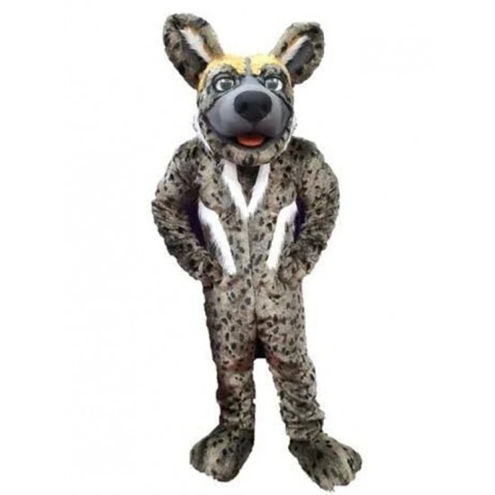 Perro dálmata con disfraz de mascota Fursuit de piel gris