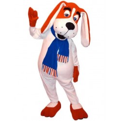Long-Eared Red and White Dog Mascot Costume with Blue Scarf