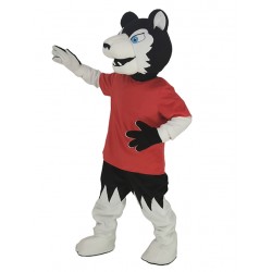 Black Wolf Player in Red T-shirt Mascot Costume