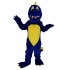 Disfraz de mascota de dinosaurio azul oscuro con vientre amarillo