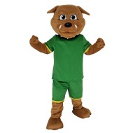 Bulldog marrón en sudadera verde Traje de la mascota Animal
