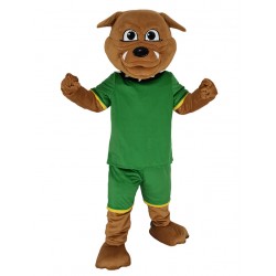 Brown Bulldog in Green Sweatshirt Mascot Costume Animal