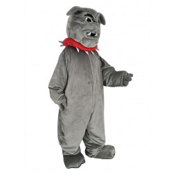 Disfraz de mascota de Bulldog gris con cuello rojo