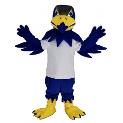 Disfraz de mascota de águila halcón azul real en camiseta blanca