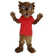 Puma marrón en camiseta roja traje de mascota animal