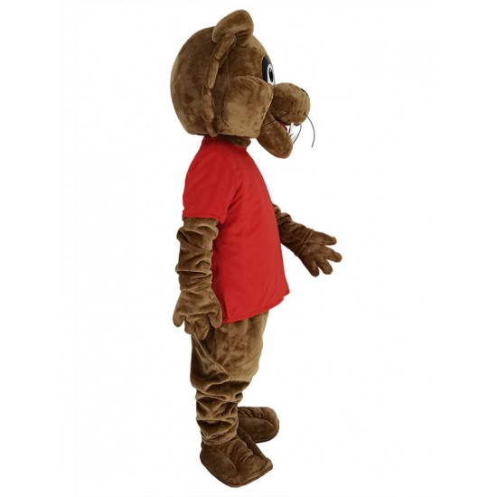 Brauner Puma im roten T-Shirt Maskottchen Kostüm Tier