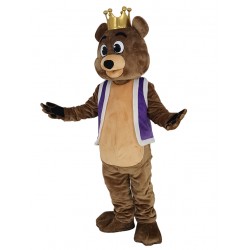 Disfraz de mascota King Billy Bob Bear con chaleco morado