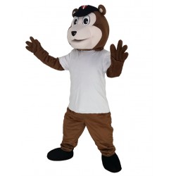 Baseball Brown Bear in White T-shirt Mascot Costume