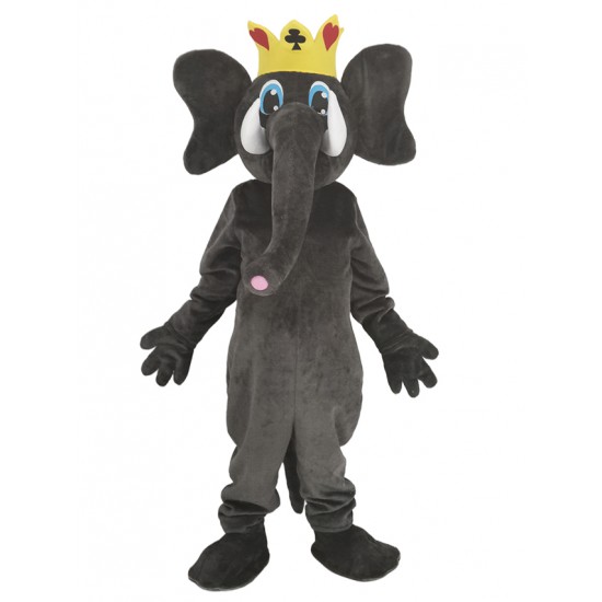 Costume de mascotte de roi éléphant gris Animal