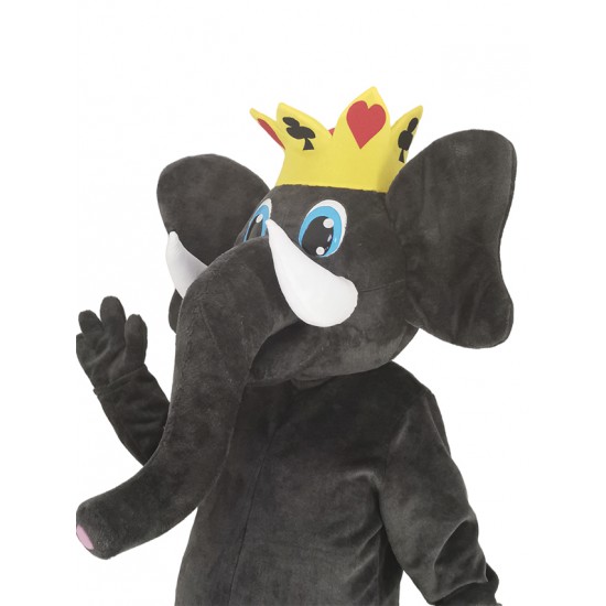 Costume de mascotte de roi éléphant gris Animal