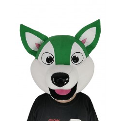 White and Green Husky Dog Mascot Costume Head Only